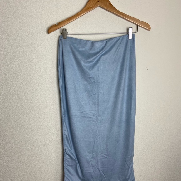 Madrag Small Blue Suede Modest Skinny Band Stretchy Skirt - Picture 4 of 6